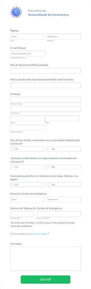 Formulário De Autoavaliação Do Coronavírus