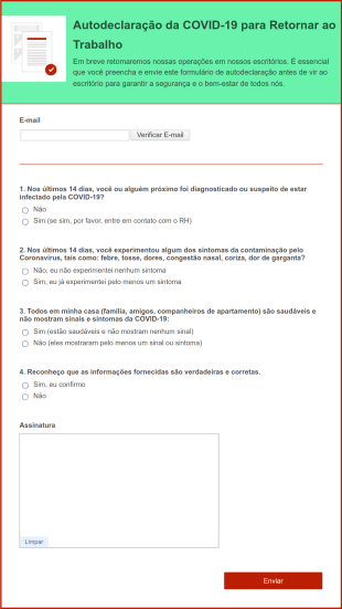 Formulário De Autodeclaração Da COVID 19 Para Retornar Ao Trabalho Form Template