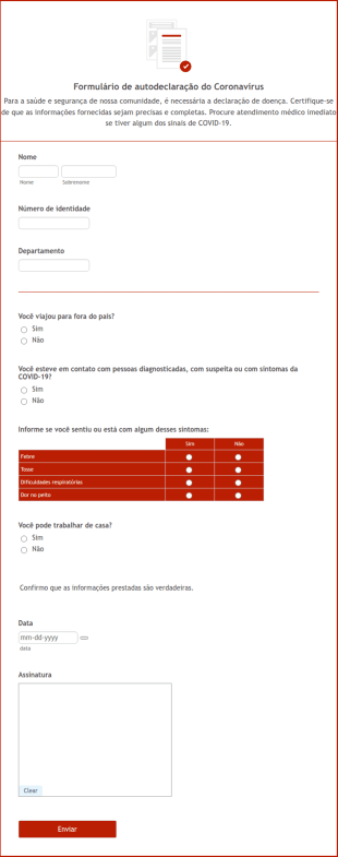 Formulário De Autodeclaração De COVID