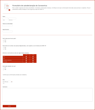 Formulário De Autodeclaração De COVID Form Template