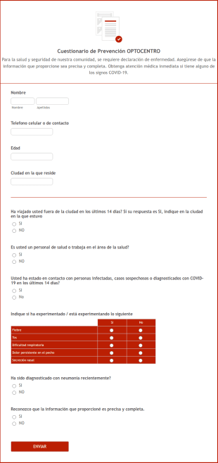 Formulario De Autodeclaración De Coronavirus