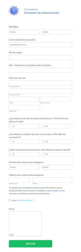 Formulario De Autoevaluación De Coronavirus