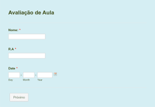 Formulário De Avaliação De Aula Form Template