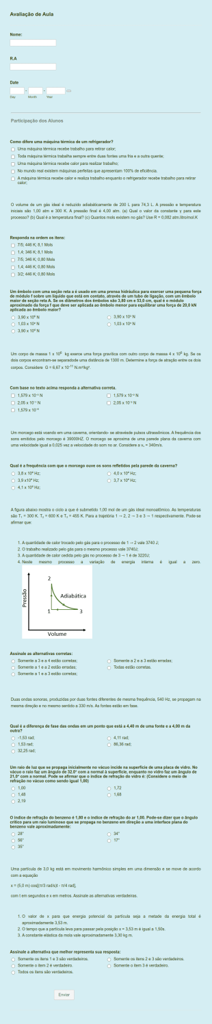 Formulário De Avaliação De Aula