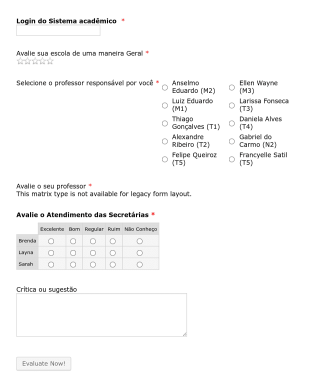 Formulário De Avaliação De Curso E Professores