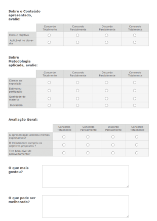 Formulário De Avaliação De Curso/Treinamento