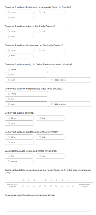 Formulário De Avaliação De Eventos