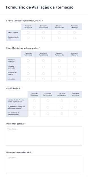 Formulário De Avaliação De Formação
