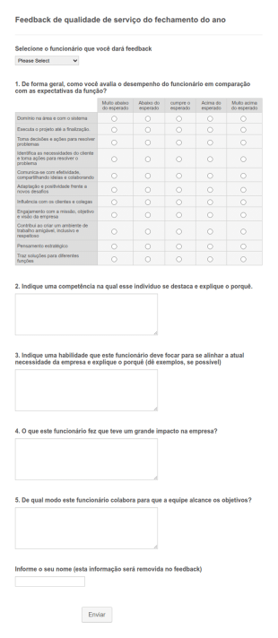 Formulário De Avaliação De Funcionário
