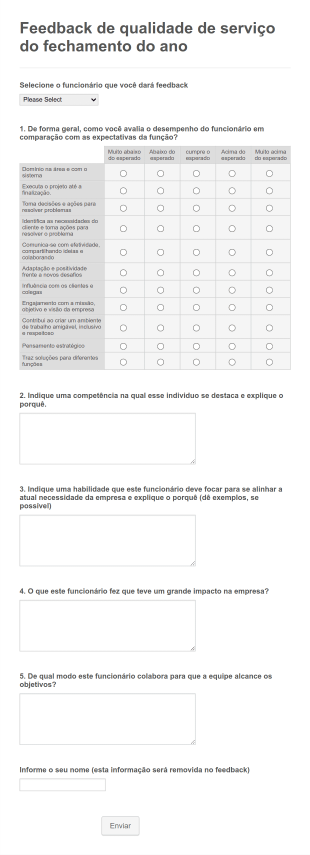 Formulário De Avaliação De Funcionário Form Template