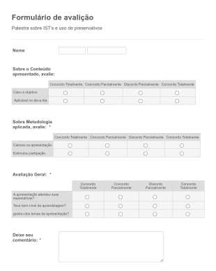 Formulário De Avaliação De Palestras