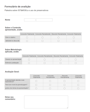 Formulário De Avaliação De Palestras