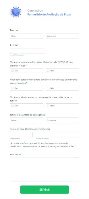Formulário De Avaliação De Risco Do Coronavírus Form Template