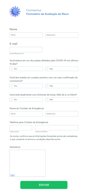 Formulário De Avaliação De Risco Do Coronavírus