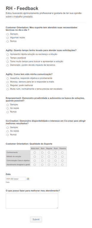 Formulário De Avaliação Em Recursos Humanos