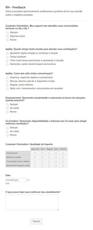 Formulário De Avaliação Em Recursos Humanos
