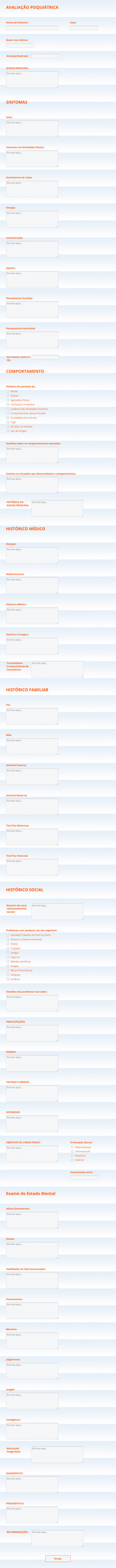 Formulário De Avaliação Psiquiátrica Form Template