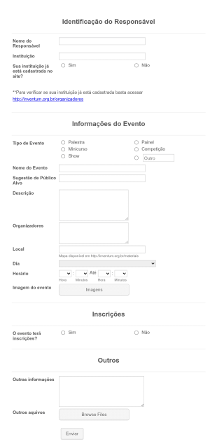 Formulário De Cadastro De Evento