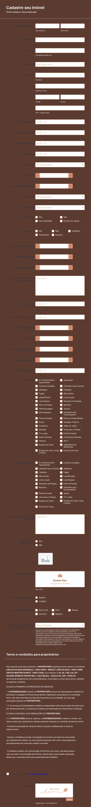 Formulário De Cadastro De Imóvel APARTAMENTO OU CASA Form Template