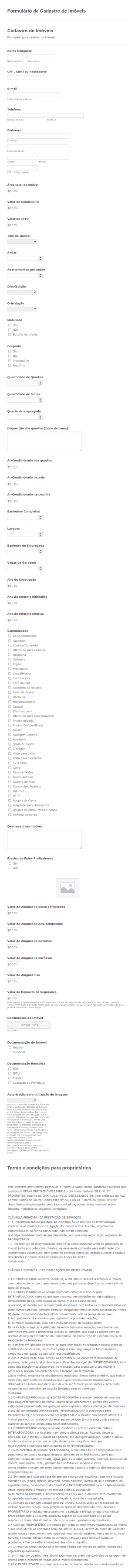 Formulário De Cadastro De Imóvel