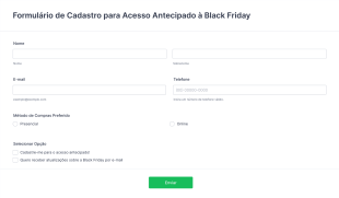 Formulário De Cadastro Para Acesso Antecipado à Black Friday Form Template