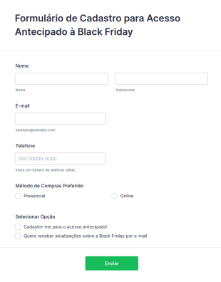 Formulário De Cadastro Para Acesso Antecipado à Black Friday