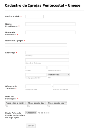 Formulário De Cadastro Para Igreja Pentecostal Form Template