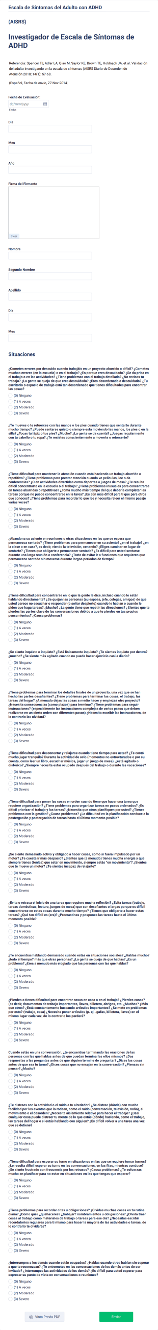 Formulario De Calificación De Síntomas TDAH Form Template