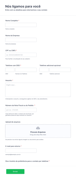Formulário De Call Back Completo Para Pós Vendas Form Template