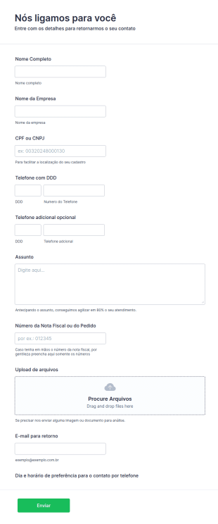 Formulário De Call Back Completo Para Pós Vendas