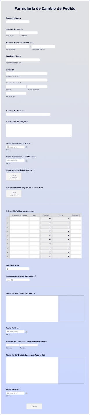 Formulario De Cambio De Pedido Form Template