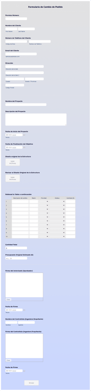 Formulario De Cambio De Pedido