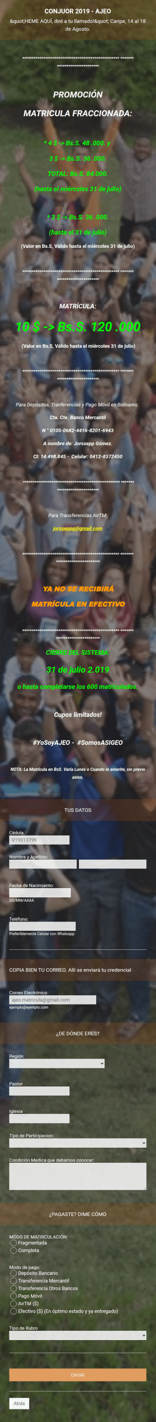 Formulario De Campamento De Iglesia