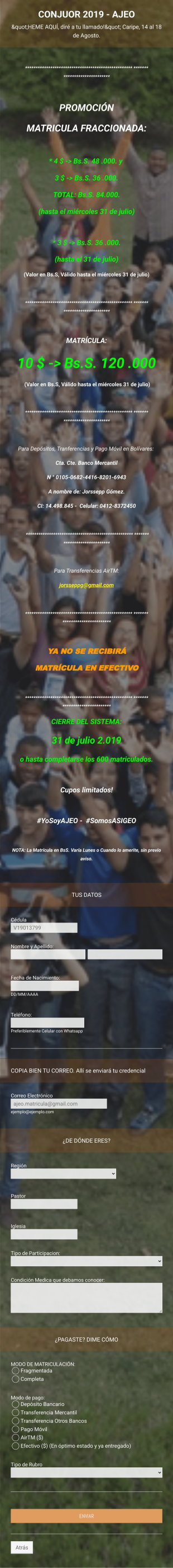 Formulario De Campamento De Iglesia