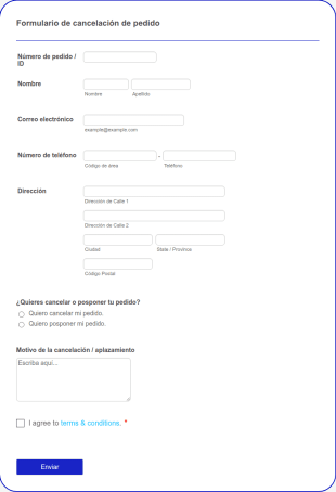 Formulario De Cancelación De Pedido