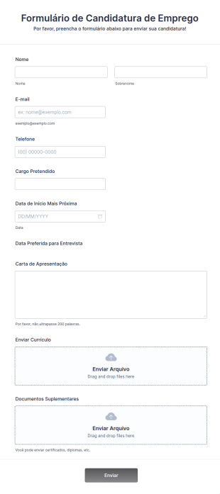 Formulário De Candidatura De Emprego Online