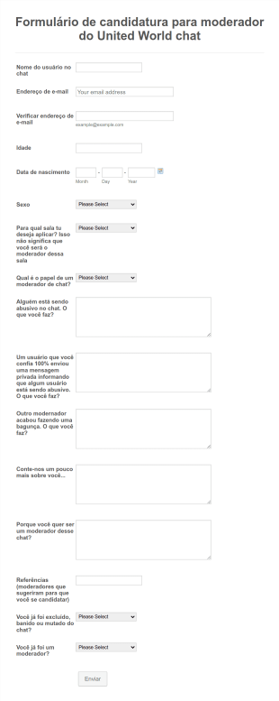 Formulário De Candidatura Para Moderador De Chat Form Template