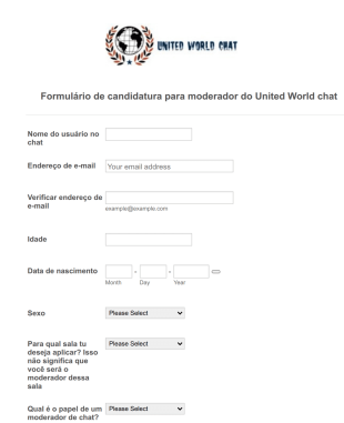 Formulário De Candidatura Para Moderador De Chat