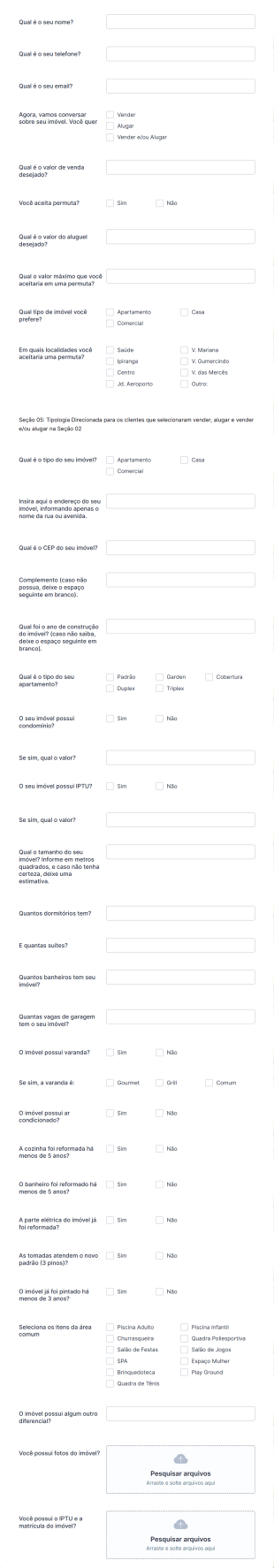 Formulário De Captação De Imóveis