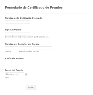 Formulario De Certificado De Premios