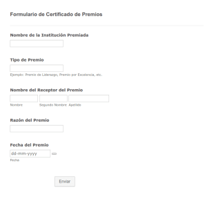 Formulario De Certificado De Premios
