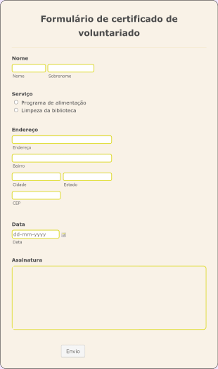 Formulário De Certificado De Voluntariado Form Template