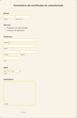 Formulário De Certificado De Voluntariado