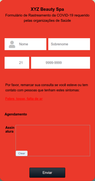 Formulário De Check In Do Cliente Durante A COVID 19