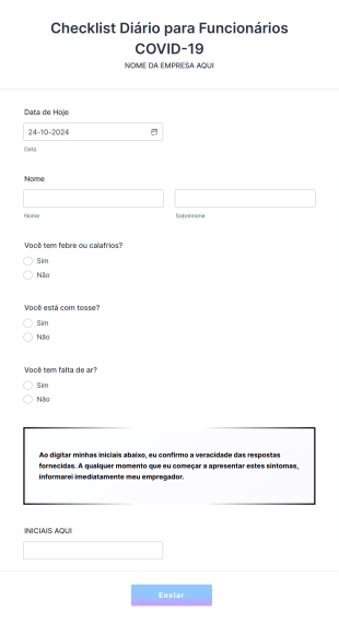 Formulário De Checklist Diário Dos Funcionários Durante A COVID 19 Form Template
