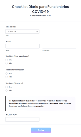 Formulário De Checklist Diário Dos Funcionários Durante A COVID 19