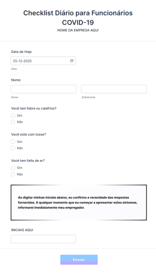 Formulário De Checklist Diário Dos Funcionários Durante A COVID 19