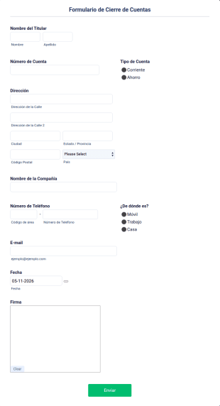 Formulario De Cierre De Cuentas