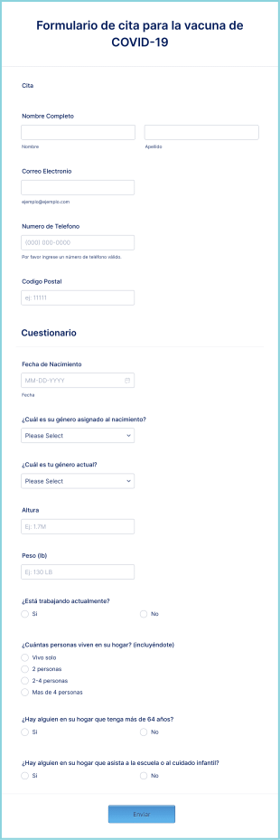 Formulario De Cita Para La Vacuna De COVID 19 Form Template