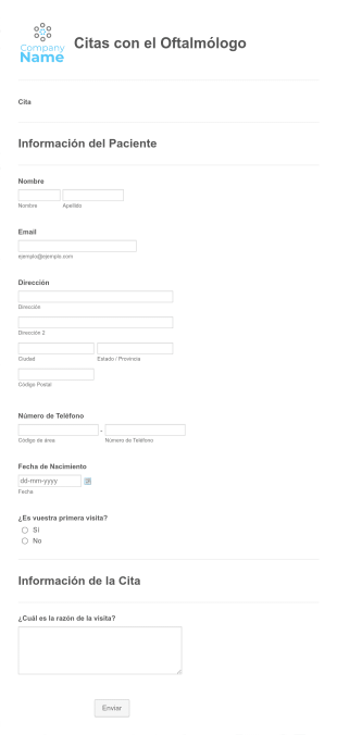Formulario De Citas Con El Oftalmólogo Form Template